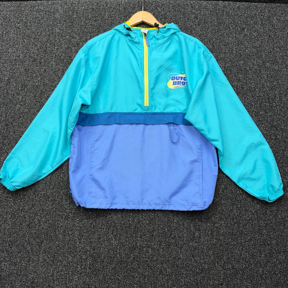 Dutch Bros Windbreaker Quarter Zip Pullover Unisex Medium Blue Teal GOOD